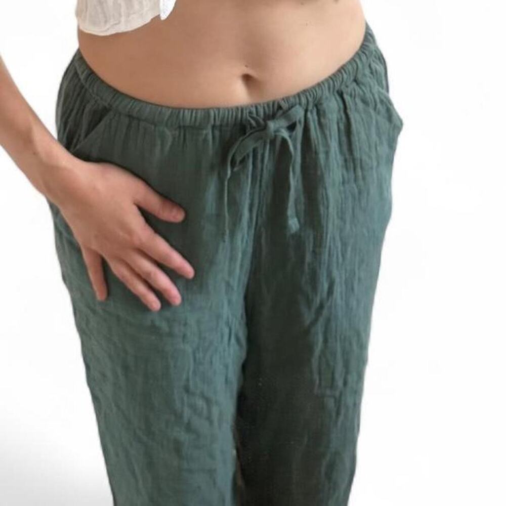 O’Neill Green Cotton Pull On Pants Relaxed Wide Leg Summer Beach Coastal S 27”